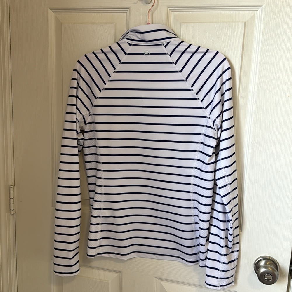 Vineyard Vines Navy and White Striped Quarter-Zip Pullover - Picture 7 of 7